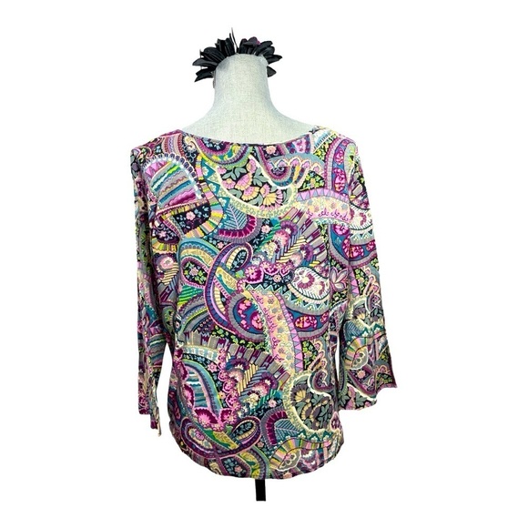 Lucky Brand Size Large V Neck Paisley Long Sleeve Blouse Prior Black - Picture 5 of 10